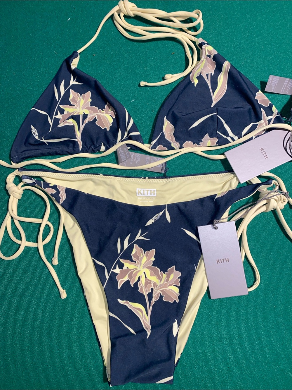 Kith Navy Floral Triangle Bikini with Cream Trim